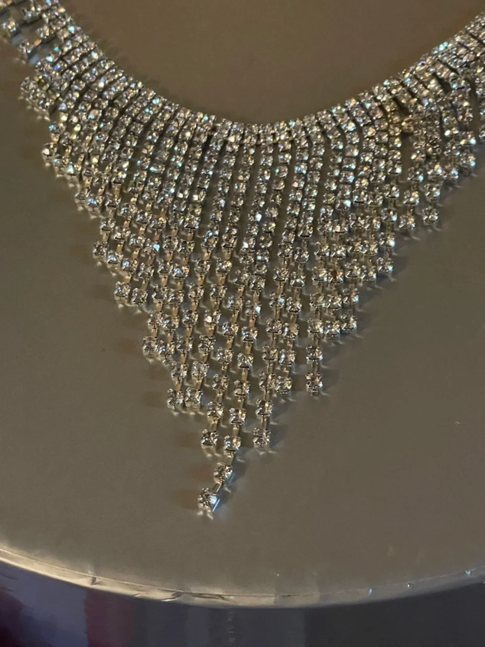 Silver and rhinestone chandelier necklace